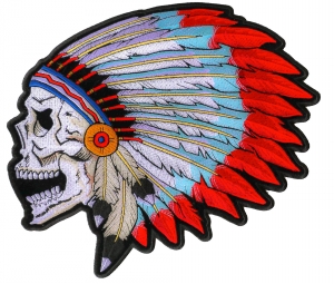 Screaming Skull With Head Dress Indian Large Patch | Embroidered Patches
