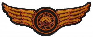 Winged Wheel Small Orange Patch | Embroidered Biker Patches