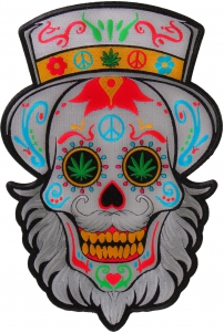 Sugar Skull with Beard Large Back Patch