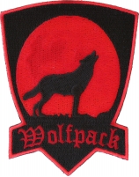 Wolfpack Iron on Biker Patch In Red With Howling Moon Wolfpack Patch In Red With Howling Moon | Embroidered Biker Patches