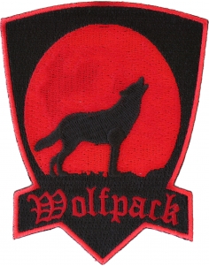 Wolfpack Patch In Red With Howling Moon | Embroidered Biker Patches