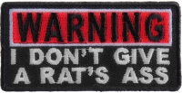 Warning I Don't Give A Rats Ass Patch | Embroidered Patches Warning I Don't Give A Rats Ass Patch | Embroidered Patches