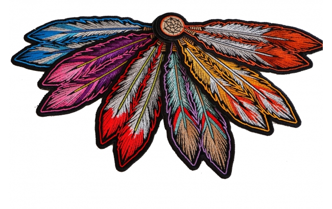 RED FEATHER DREAM CATCHER IRON-ON SEW-ON EMBROIDERED PATCH  2.25"x 6.5" 