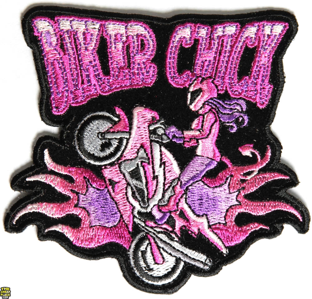 Biker Chick Small Wheeley Girl Patch In Pink Biker Chick Small Wheeley Girl Patch In Pink