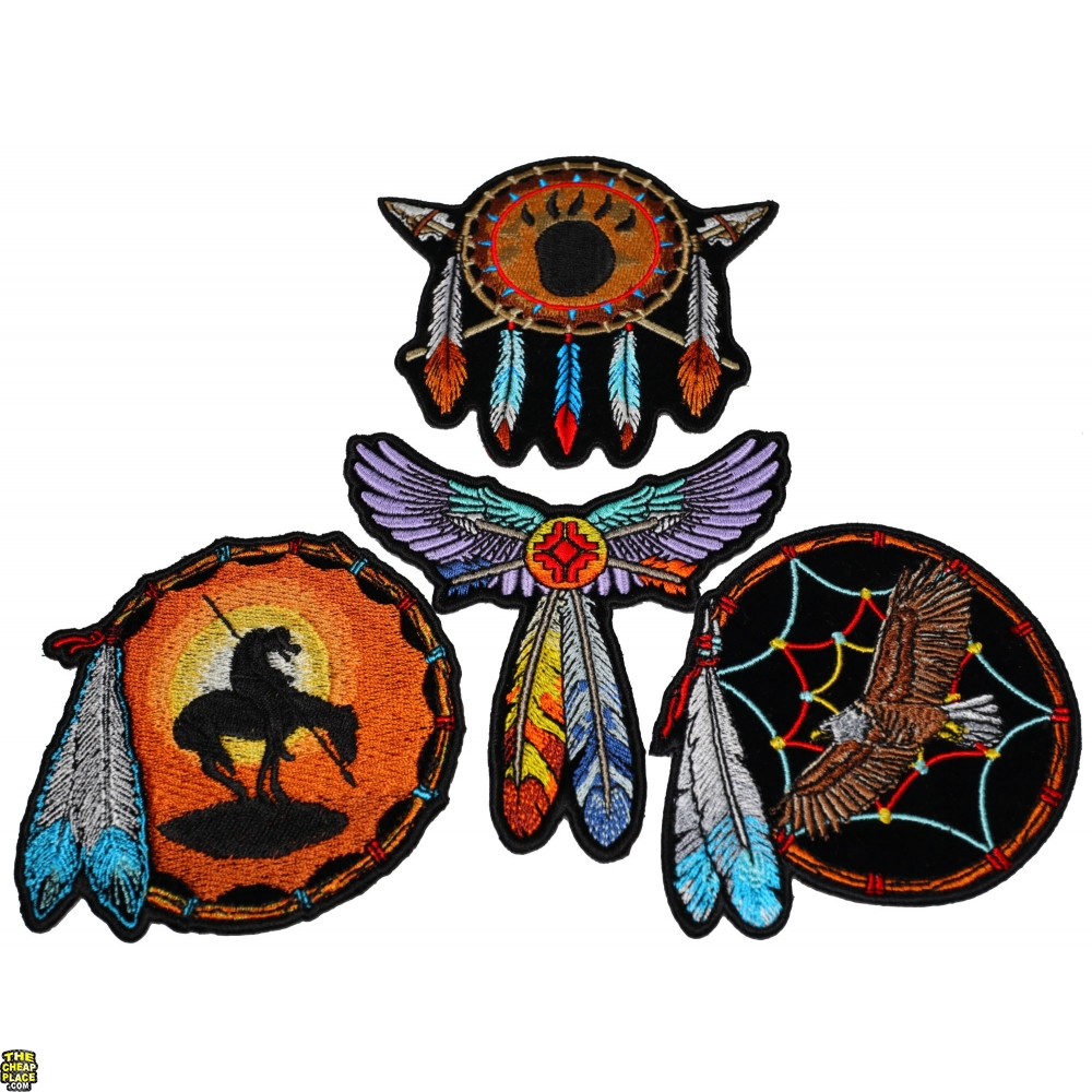 Coppia Di Patch Nativi Americani A Forma Di Acchiappasogni Con Piume, Colore Teal, Gratis Spedizione