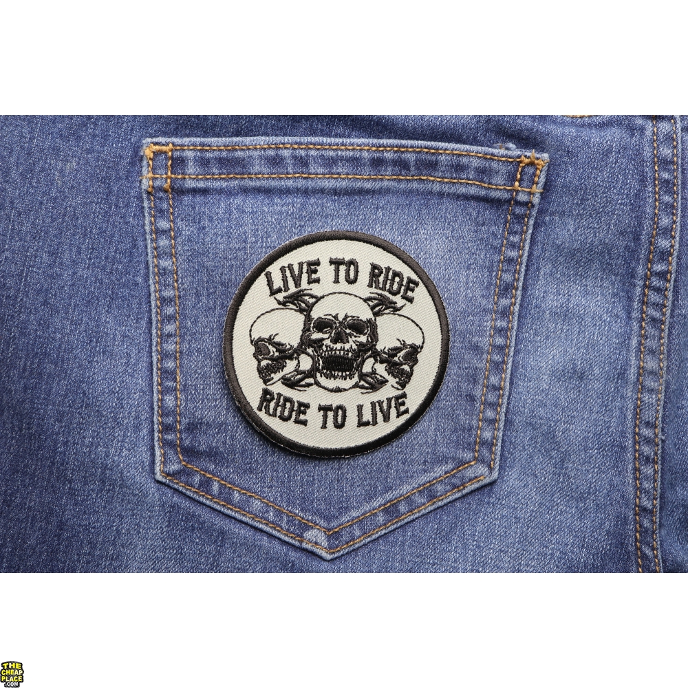 Live To Ride Ride To Live Three Skulls Patch | Biker Patches -TheCheapPlace