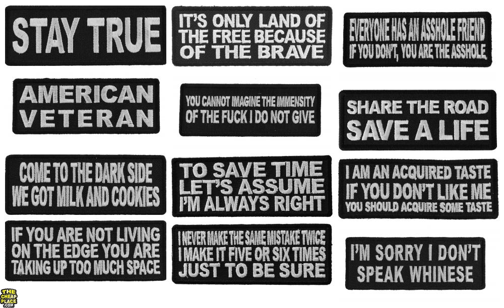Saying Patches for Jackets, 12 Iron on Sayings TheCheapPlace