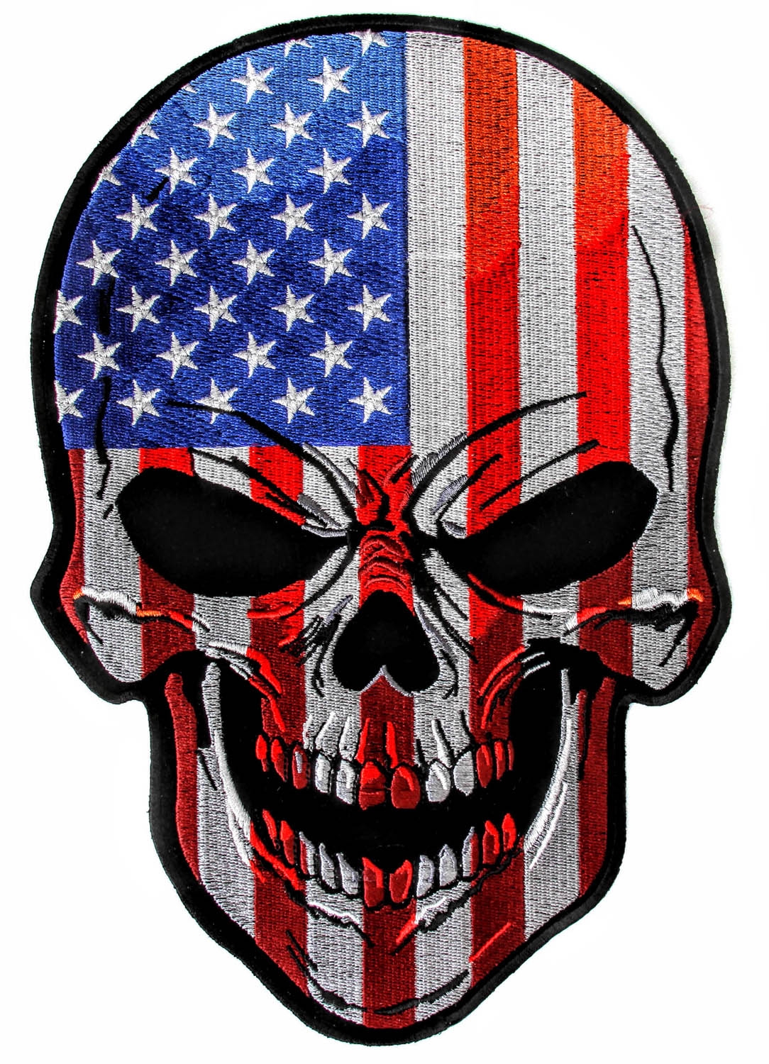 Large Embroidered Iron On Center Back Patches Vests Jackets American Flag Skull Large Back Patch