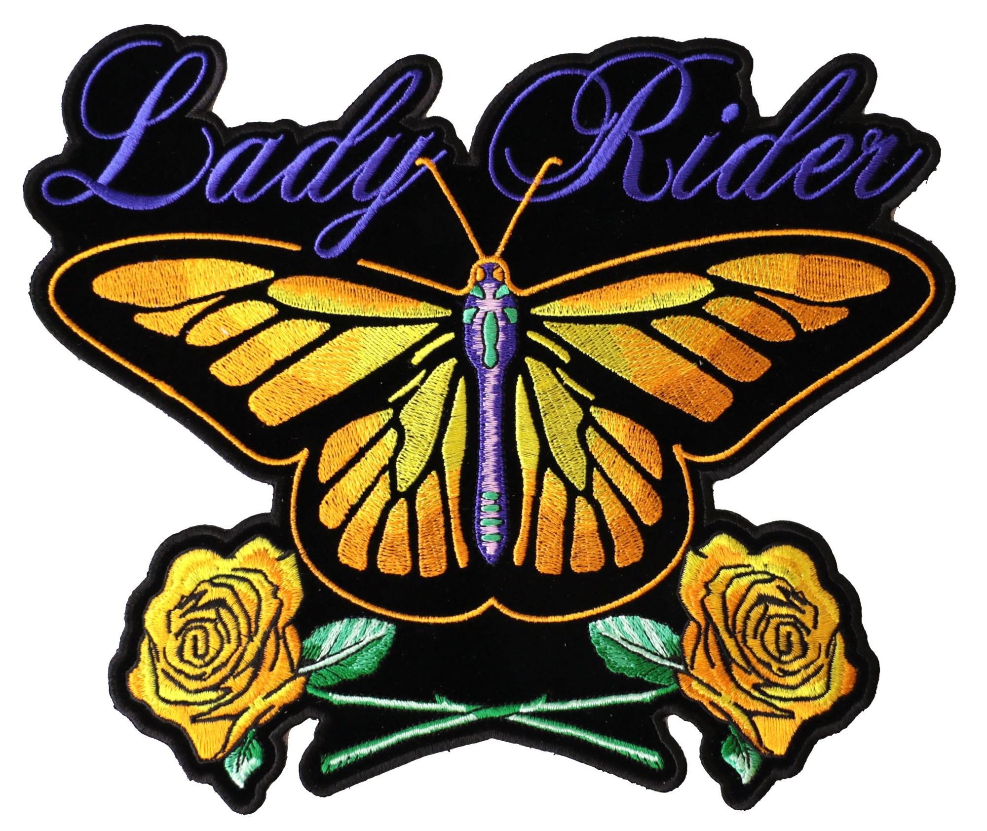 Butterfly Roses Lady Rider Patch, Large Biker Back Patches for Leather ...