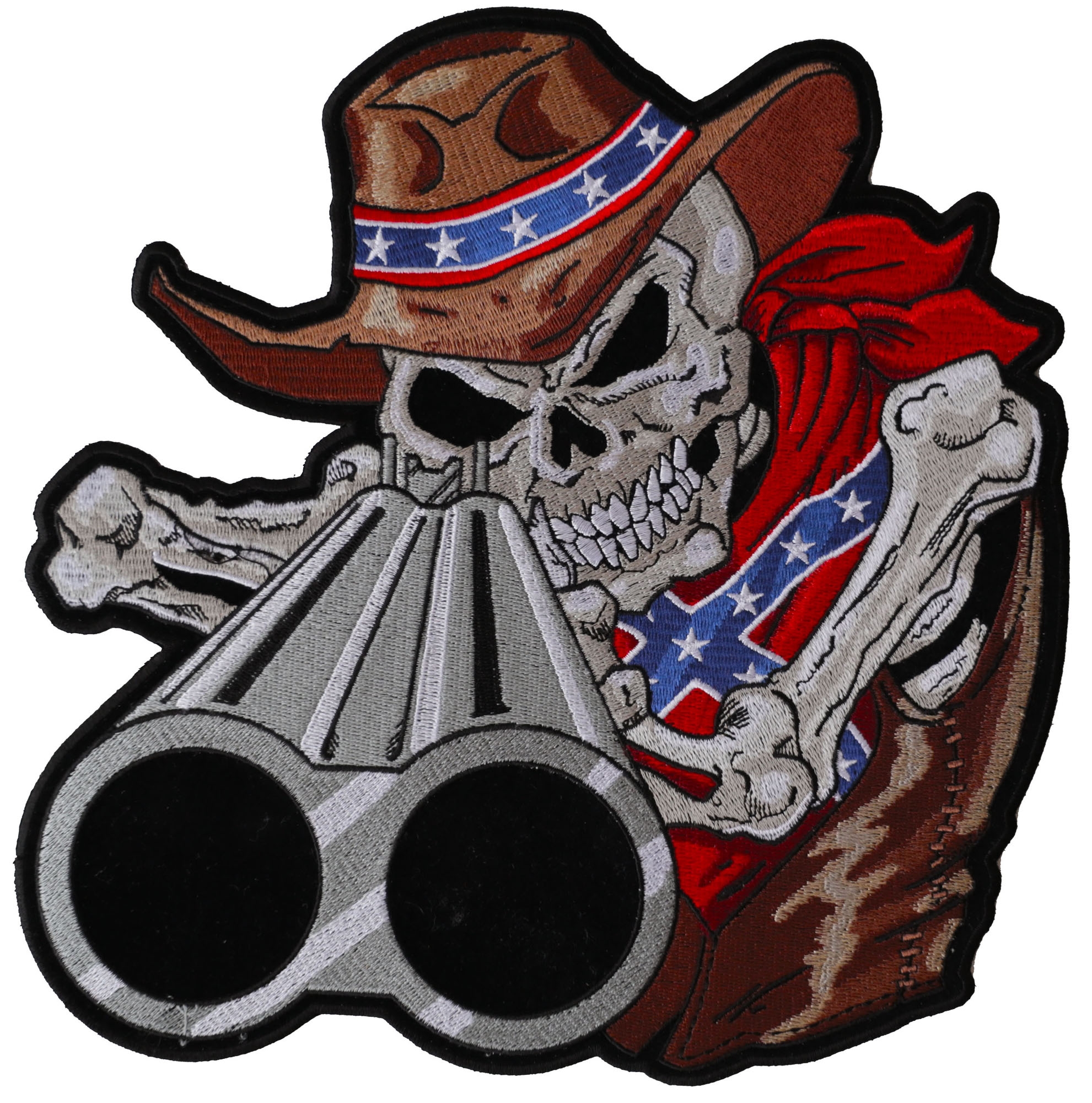 Rebel Cowboy Shotgun Skull Patch, Large Skull Patches for Biker Jackets ...