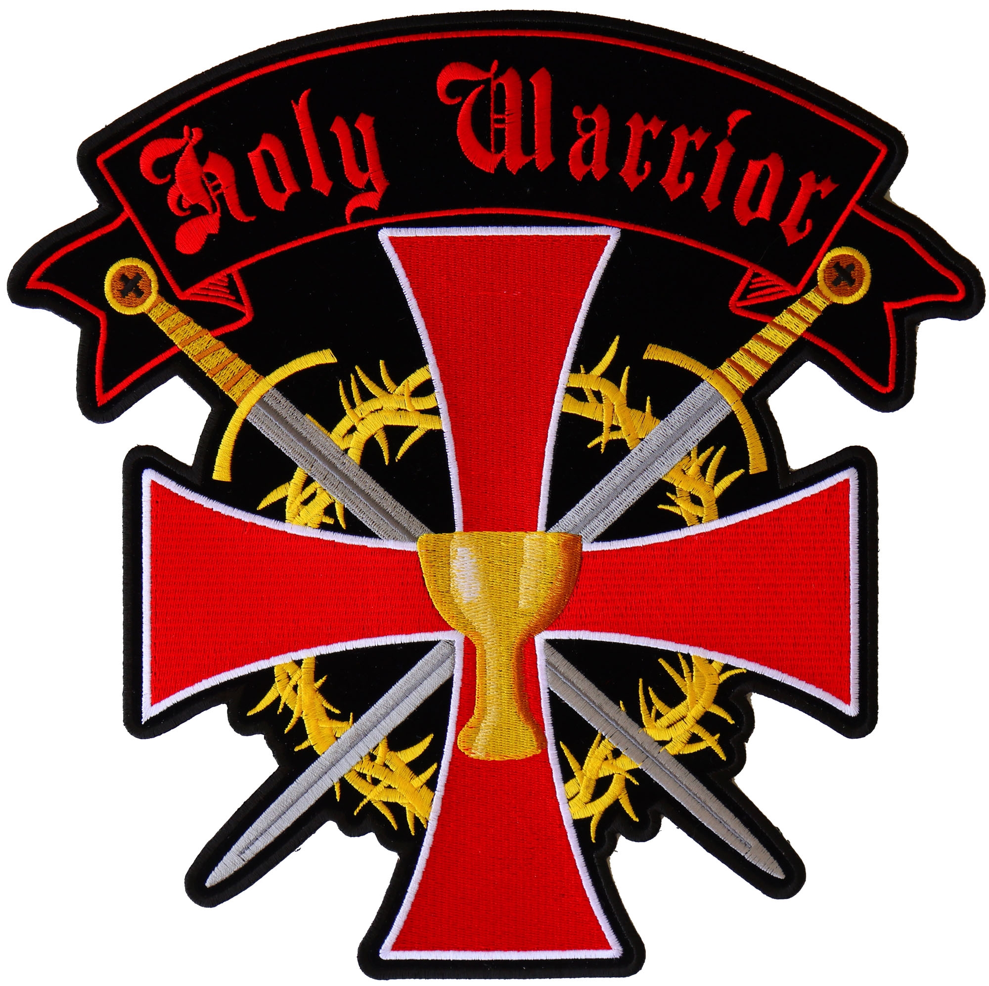 Holy Warrior Christian Cross Swords and Holy Grail Patch, Large