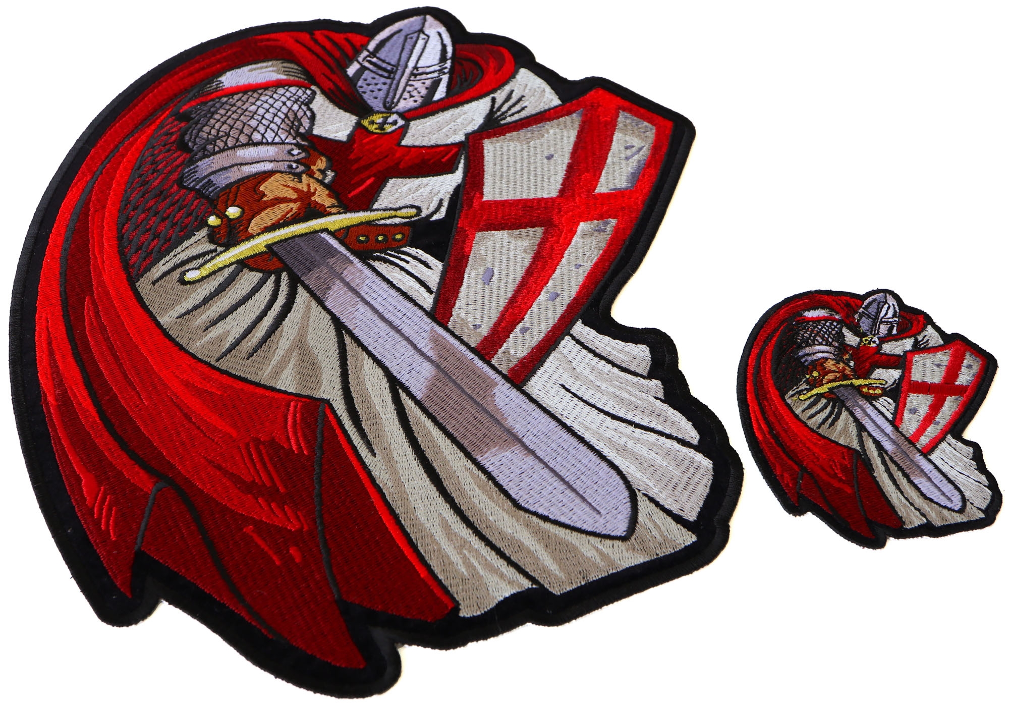 Red Cape Crusader Knight Templar Small and Large Iron on Patch Set by