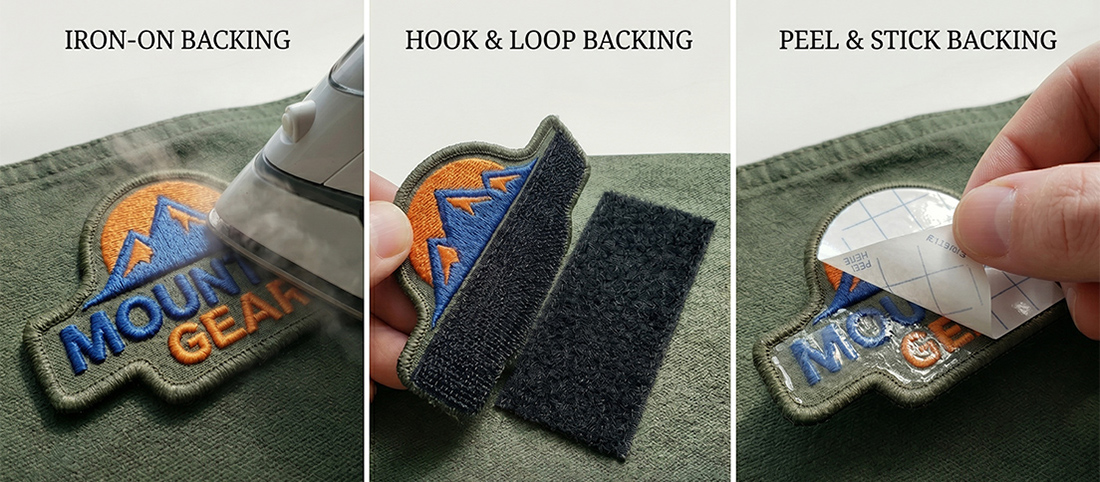 Comparison of Iron-On, Hook and Loop, and Peel and Stick Backings
