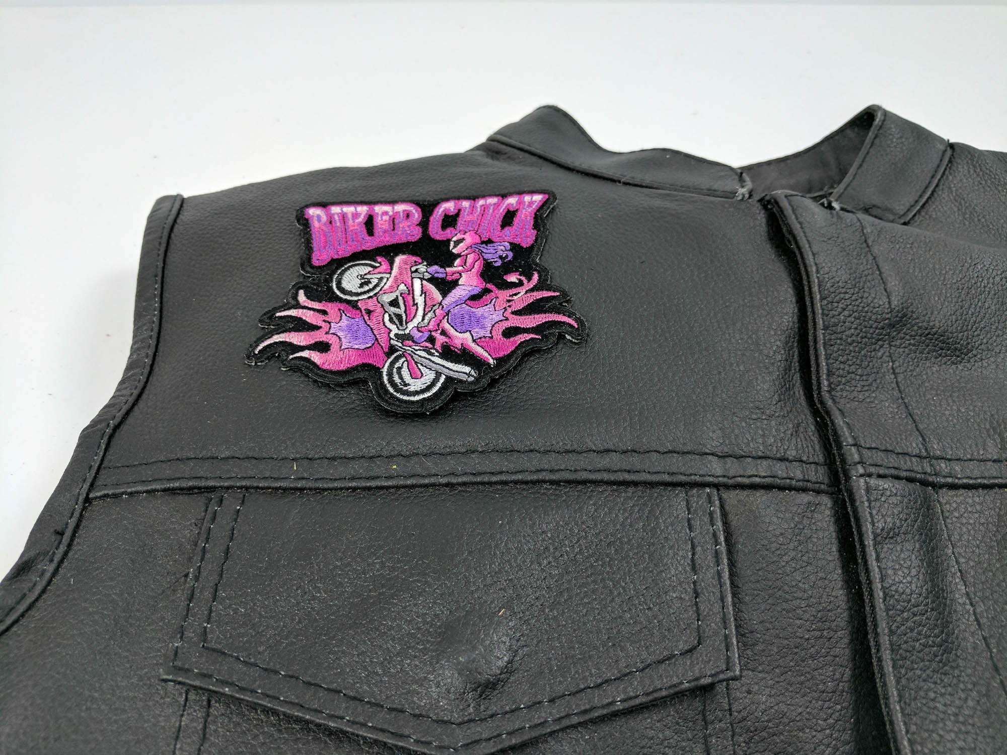 Biker Chick Small Wheeley Girl Patch In Pink Embroidered Patches By Biker Chick Small Wheeley Girl Patch In Pink Embroidered Patches By
