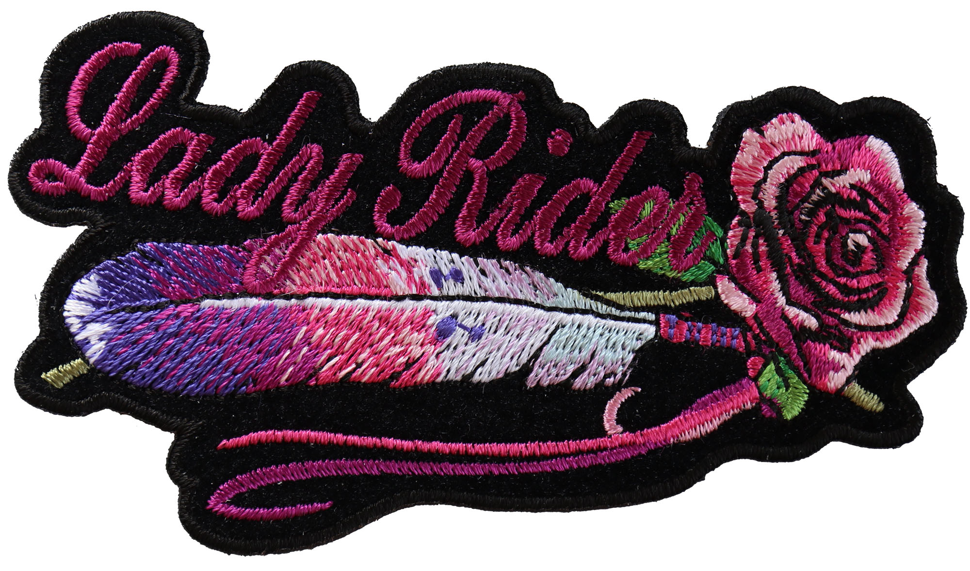 Lady Rider Pink Rose and Feathers Horizontal Small Patch | Embroidered ...