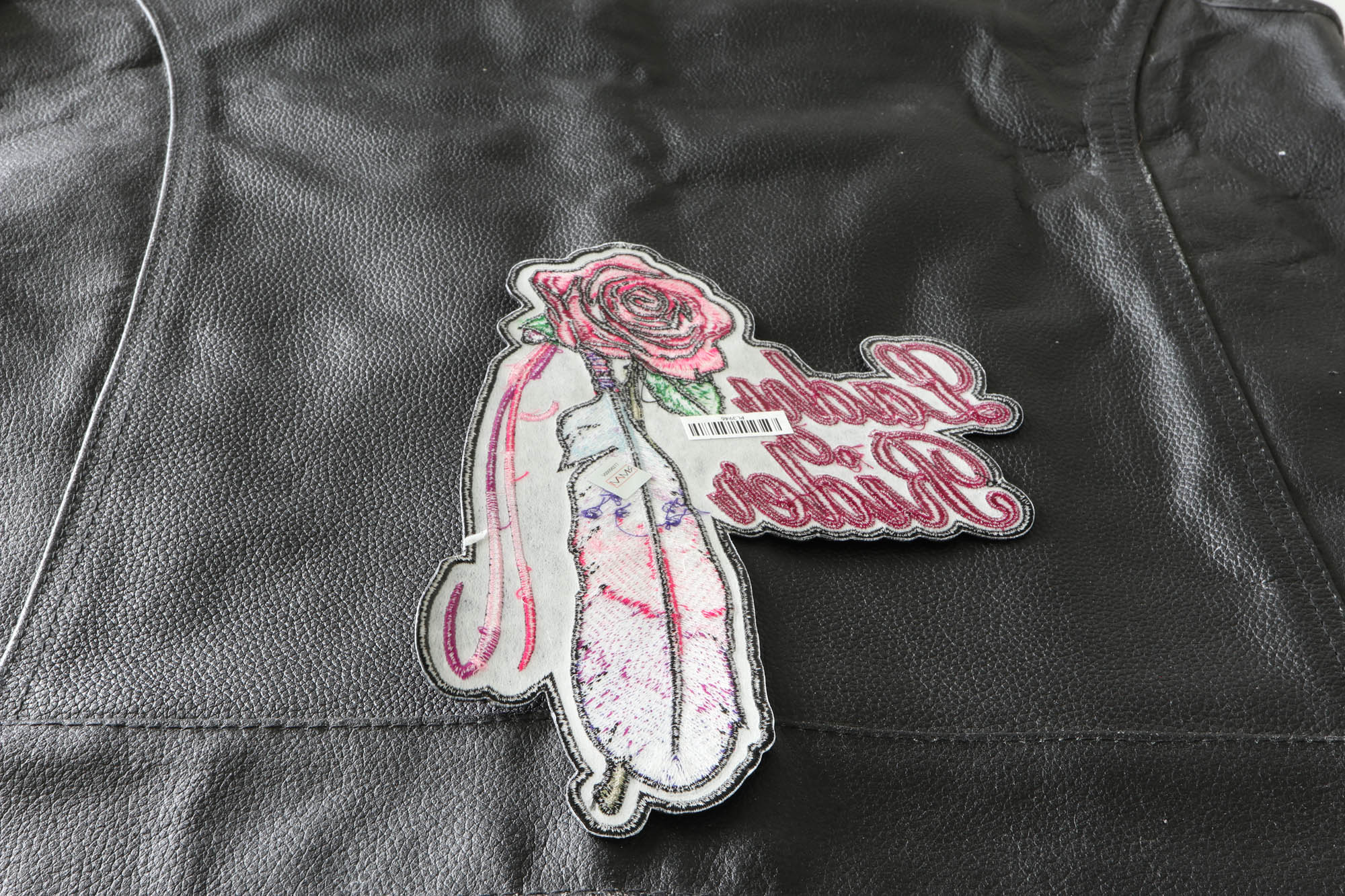 Lady Rider Pink Rose and Feathers Large Back Patch | Biker Patches ...