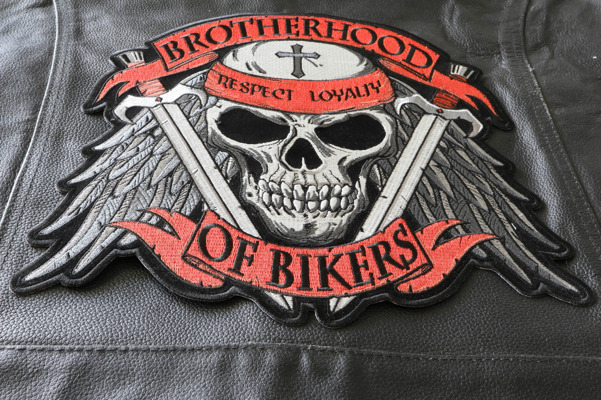 Brotherhood Rocker Patch Brotherhood of Bikers Respect and Loyalty Skull Large Biker Back Patch ...