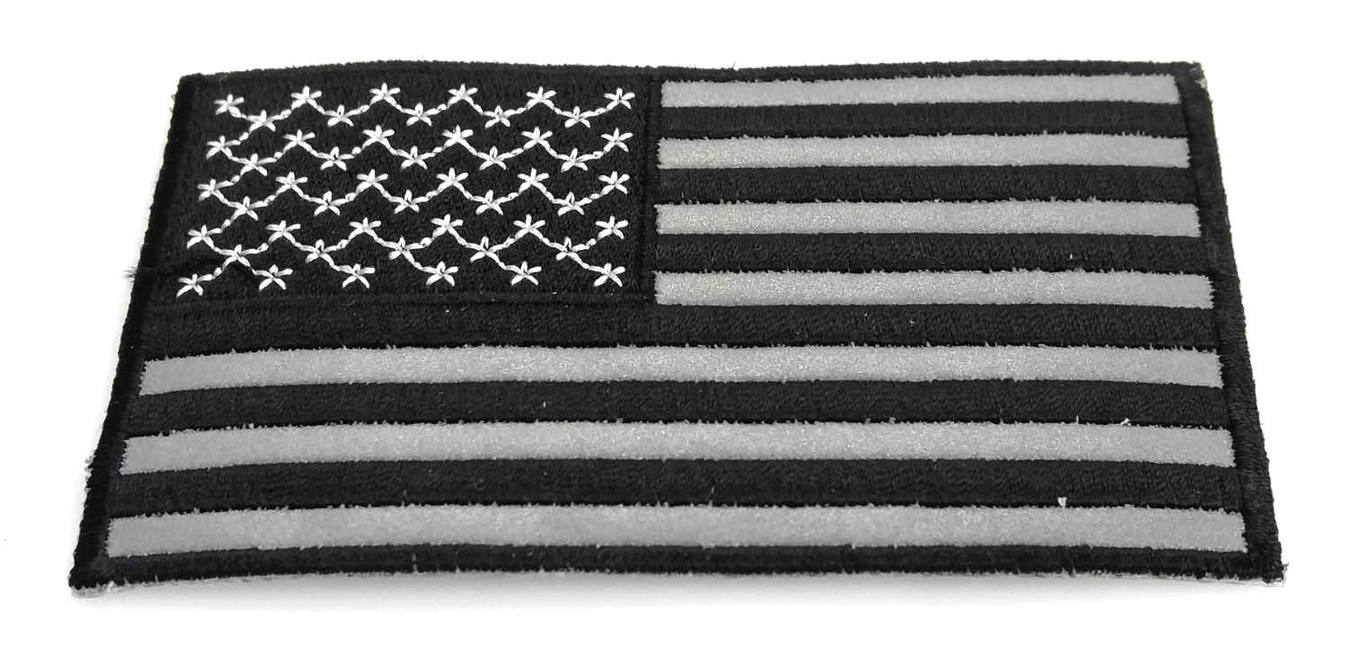 American Flag Black and Reflective 4 Inch PATCH Reflective Flags