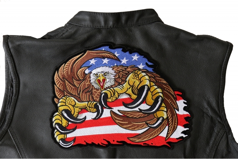 Big Claws Eagle Large Embroidered Patriotic Iron-On Patch Big Claws Eagle Large Embroidered Patriotic Iron-On Patch