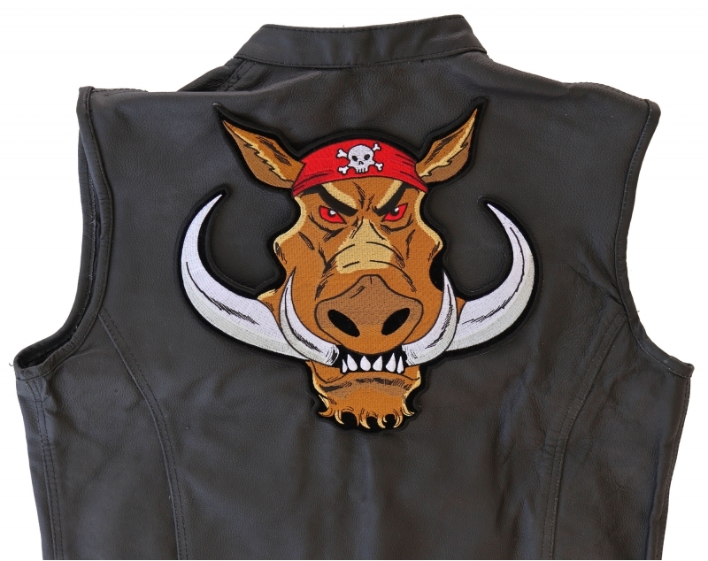 Wild Boar Tusks Embroidered Iron-On Biker Patch Wild Boar Tusks Embroidered Iron-On Biker Patch