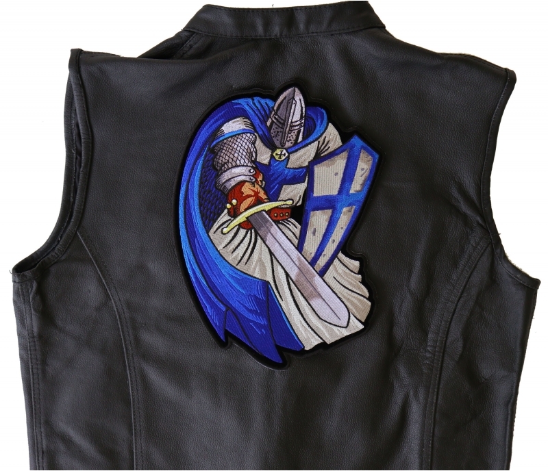 Blue Cape Templar Knight Large Embroidered Iron-On Patch Blue Cape Templar Knight Large Embroidered Iron-On Patch