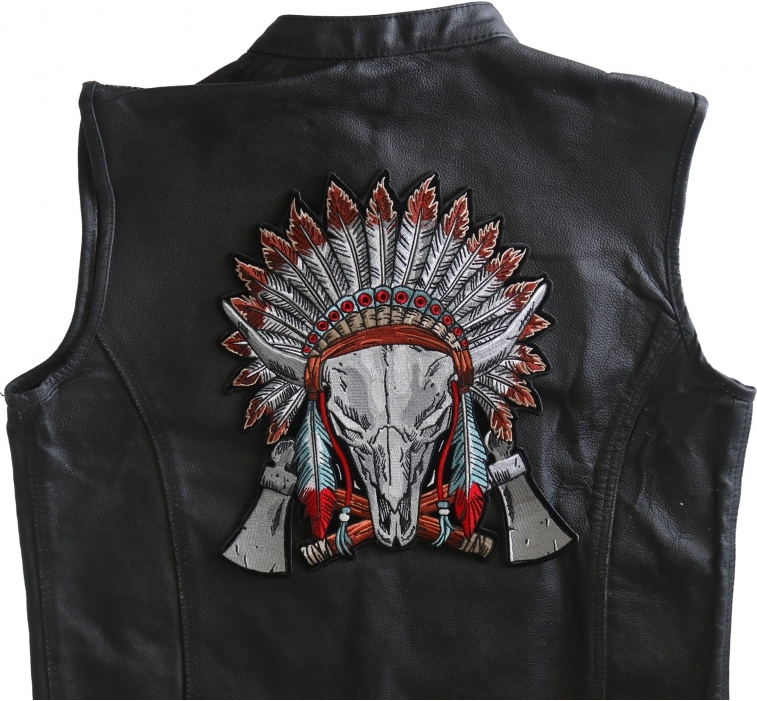 Steer Skull Feathers and Axes Large Back Patch Steer Skull Feathers and Axes Large Back Patch