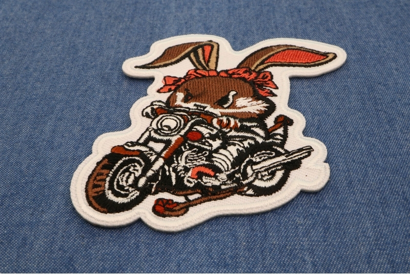 Cute Mean Rabbit on Motorcycle Patch Cute Mean Rabbit on Motorcycle Patch
