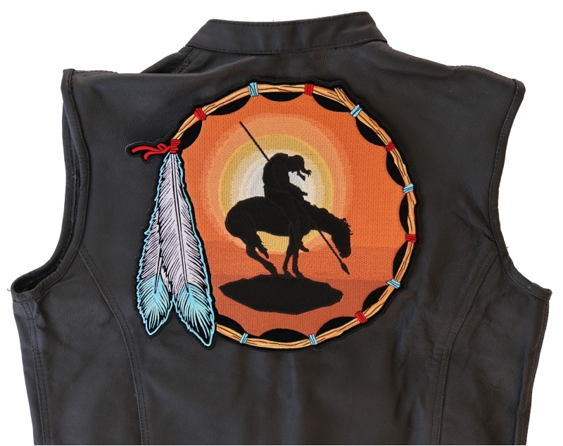 End of Trail Warrior Horse and Sunset Embroidered Iron-On Patch End of Trail Warrior Horse and Sunset Embroidered Iron-On Patch