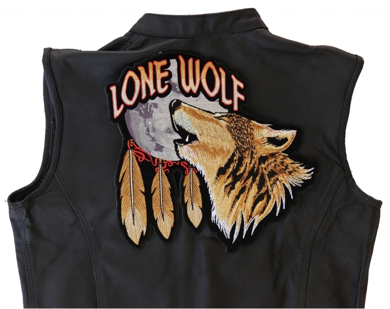 Lone Wolf Howling Moon and Feathers Embroidered Iron-On Patch Lone Wolf Howling Moon and Feathers Embroidered Iron-On Patch