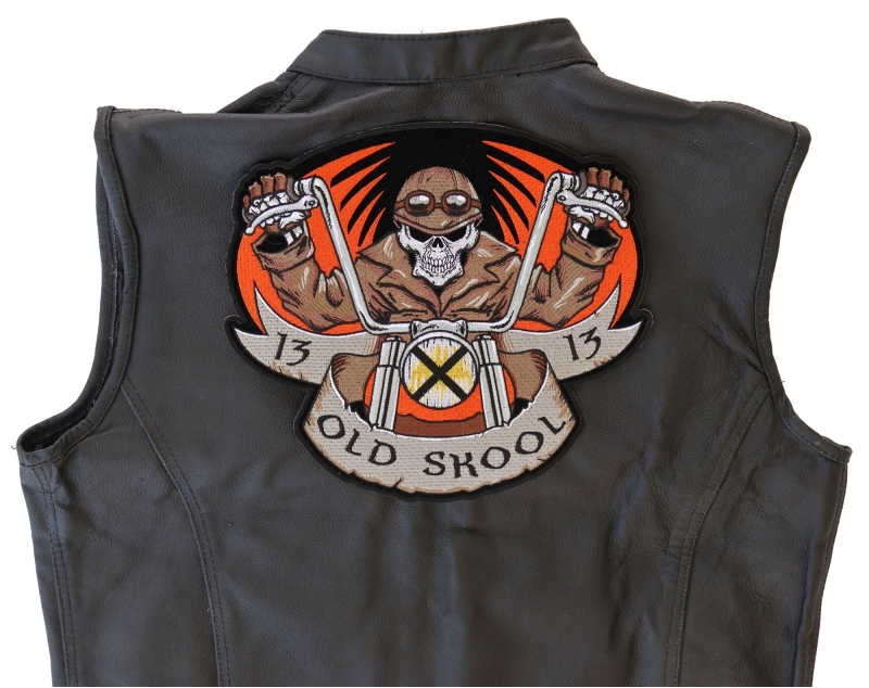 Old Skool Motorcycle Skull Embroidered Iron on Biker Patch Old Skool Motorcycle Skull Embroidered Iron on Biker Patch