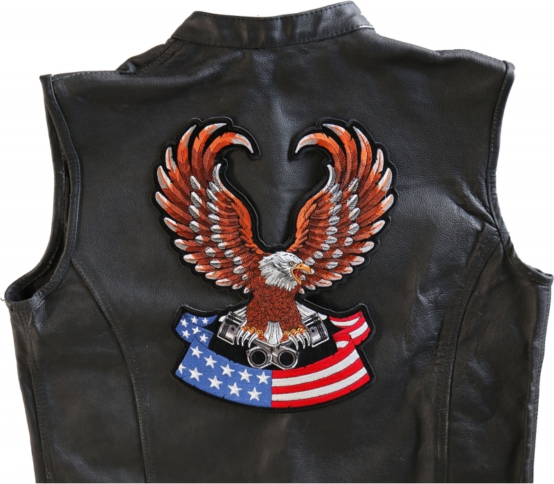 Patriotic Eagle U.S. Flag Pistons Large Biker Patch Patriotic Eagle U.S. Flag Pistons Large Biker Patch
