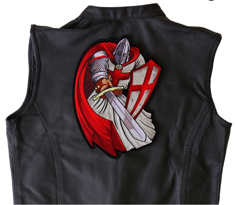Red Cape Templar Knight Large Embroidered Iron-On Patch Red Cape Templar Knight Large Embroidered Iron-On Patch