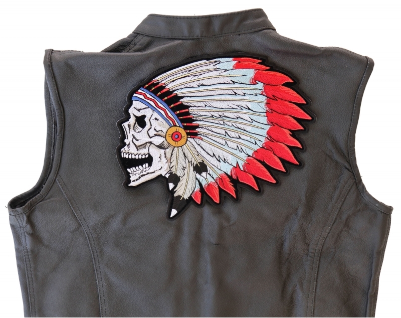 Indian Headdress Feathers Skull Embroidered Iron-On Patch Indian Headdress Feathers Skull Embroidered Iron-On Patch