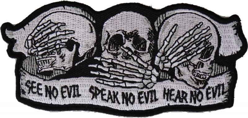Check out this cool iron on skull patch - See No Evil Speak No Evil Hear No Evil Check out this cool iron on skull patch - See No Evil Speak No Evil Hear No Evil