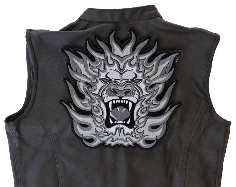 Silver Lion Embroidered Iron-On Patch Silver Lion Embroidered Iron-On Patch