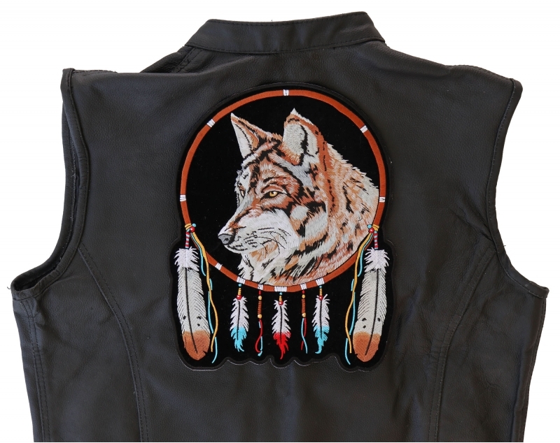 Wolf and Feathers Embroidered Iron-On Patch Wolf and Feathers Embroidered Iron-On Patch