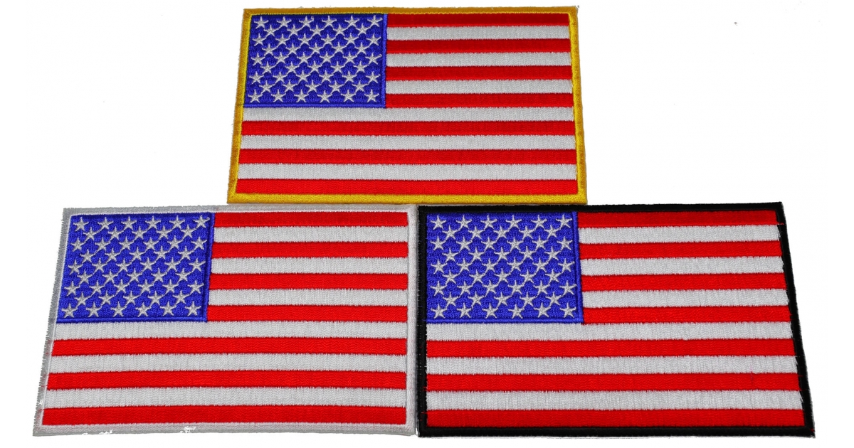 Set of 3 American Flag Patches RWB with Black White and Yellow Borders ...