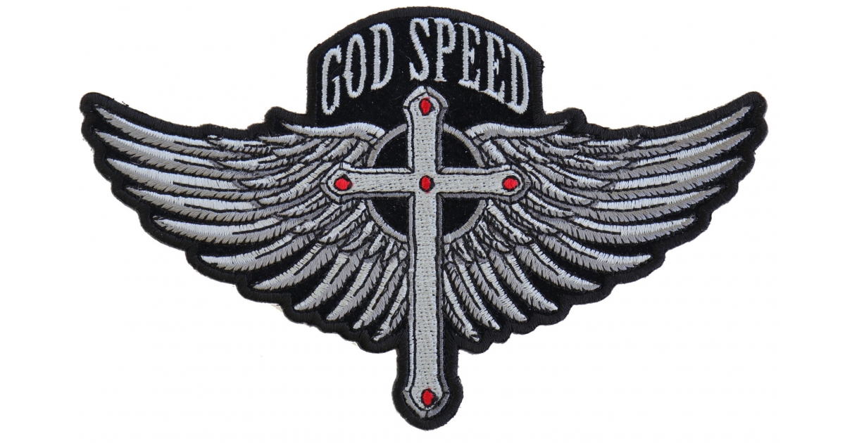 God Speed Angel Wings W Cross Embroidered Biker Patch 