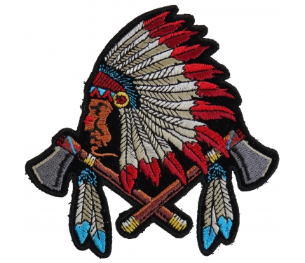 Applied fusing boy sioux Indian Chief Moon axe starry Navy blue fabric war flex glitter iron on patch