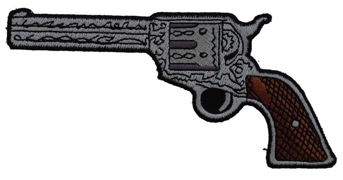 Embroidered Gun Patches Silver Short Barreled Handgun Patch