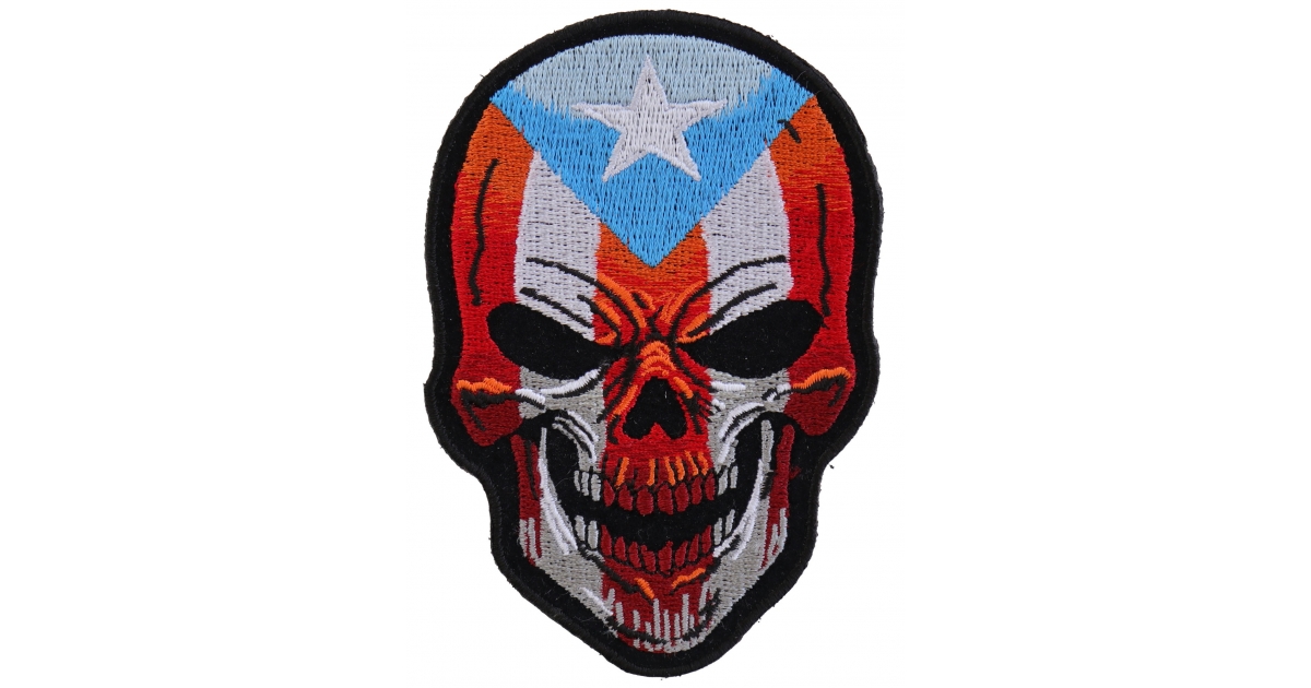 Skull Puerto Rico Flag Puerto Rican Flag Large Iron On Patch 11/" FAST USA SHIP