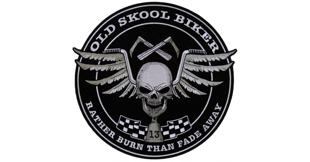 ab66 Old Skool Biker Aufnäher Bügelbild Totenkopf School Rock Skull 10 x 9,5 cm 