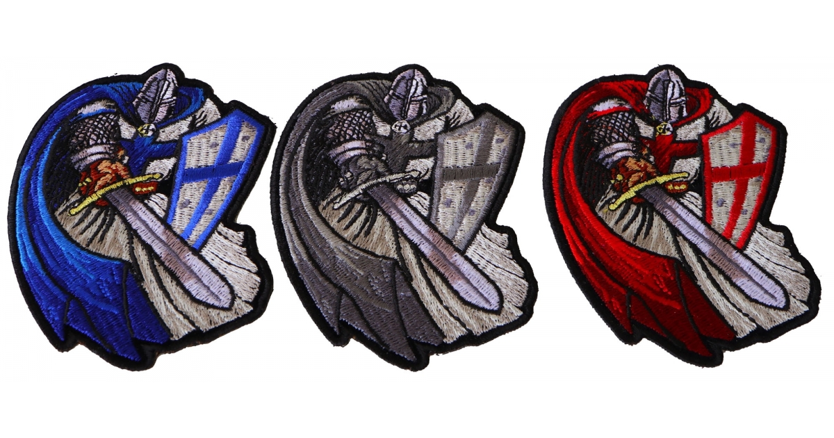 Blue Red and Gray Cape Crusader Knights Templar Small Iron on Patches ...