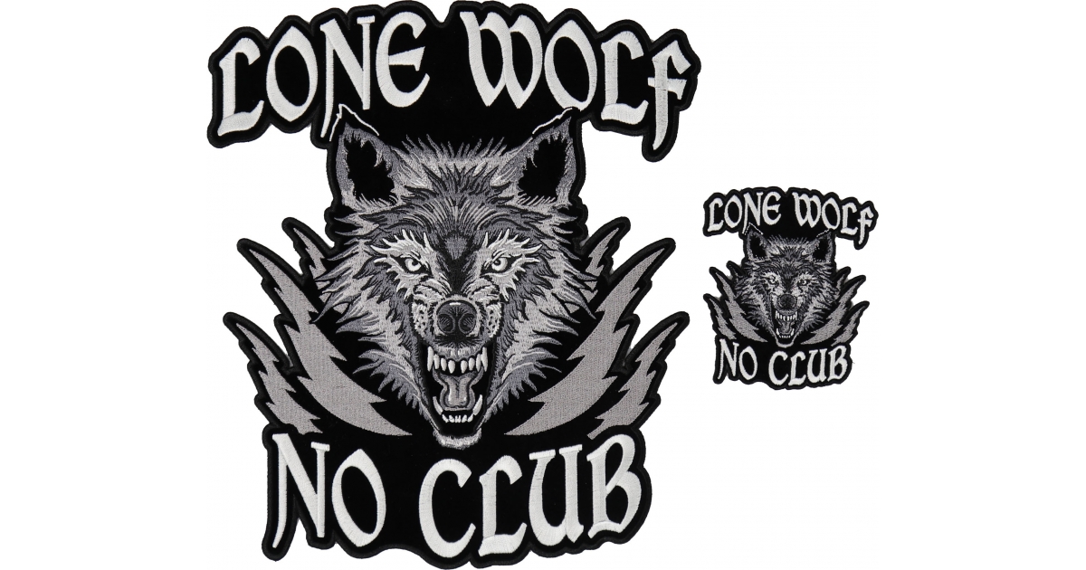 Lone Wolf No Club Iron on Biker Patch Set of Small and Large Patches by