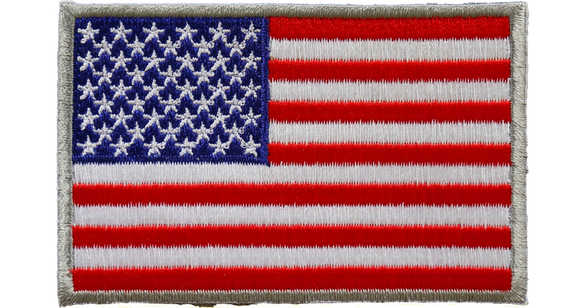 American Flag Patch Silver Border  Embroidered Patches by Ivamis Patches