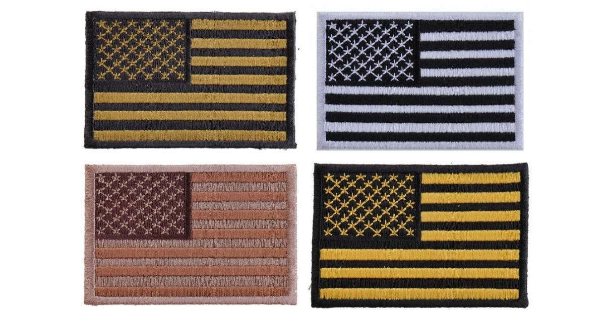 American Flag Patches In Subdued Colors Set Of 4 Small Embroidered US Flags  by Ivamis Patches