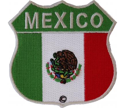 Vintage Mexico Patch - Shield w/ Mexican Flag - Embroidered - Cut Edge