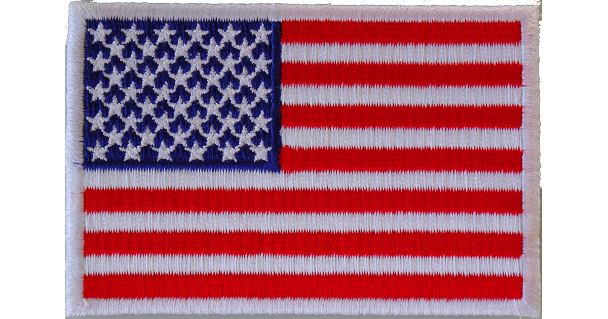 US Flag, Waving, White Border, Patriotic, Embroidered, Iron on Patch