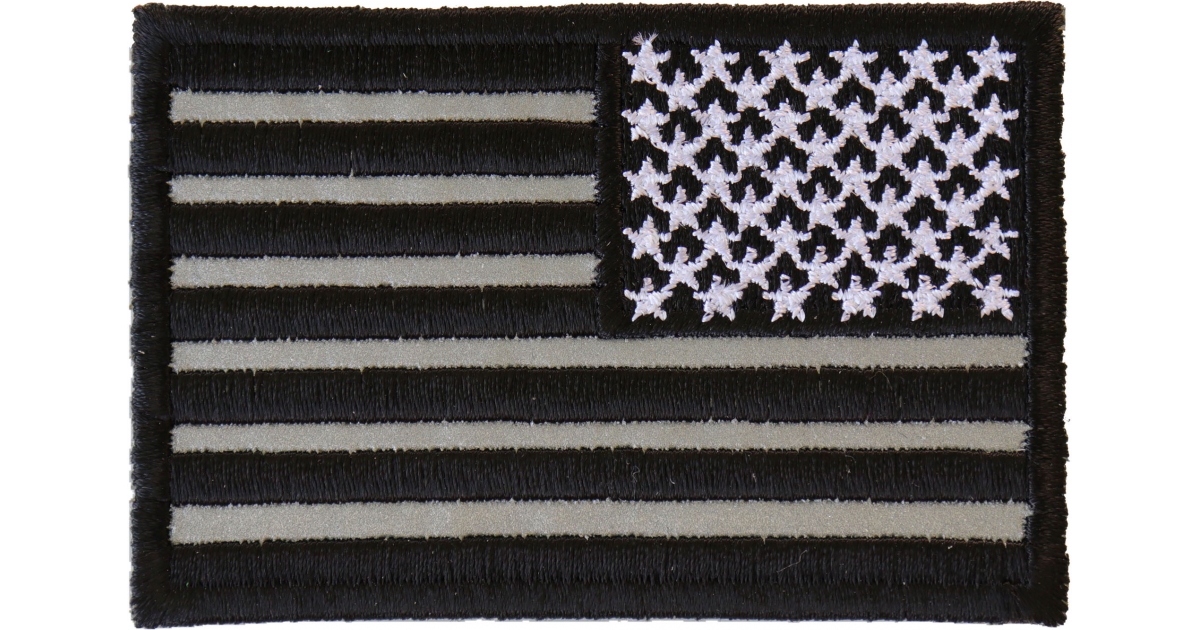 AMERICAN FLAG EMBROIDERED PATCH iron-on BLACK WHITE US REVERSE subdued LEFT new 