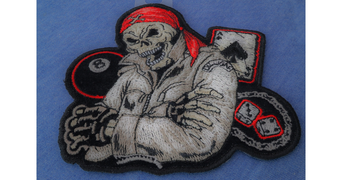 Biker Skull Dice 8 Ball and Ace of Spades Patch, Biker Skull